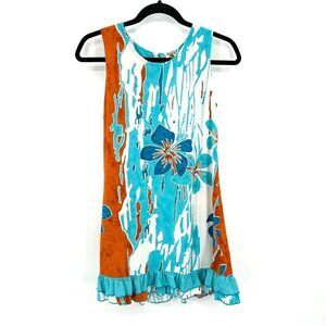 JAMS WORLD Lil' People Vintage Kids Girls Floral Blue Orange Ruffle Dress Medium